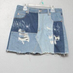 Sunset + Spring patchwork denim mini skirt